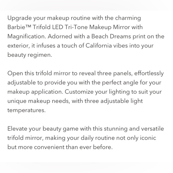 Impressions Barbie LED Makeup Mirror Tri Fold with Magnification - Picture 13 of 13